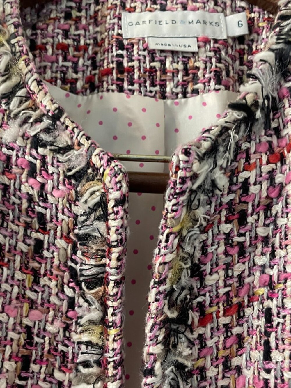 Garfield & Marks Pink Long Tweed Made in USA‎ Coat Size 6 Vintage - Picture 4 of 6